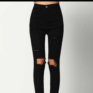 Black Skinny Ripped Denim Pant